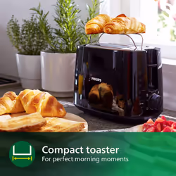 Philips Toaster - 2 Slots, 8 Settings, Bun Rack, Defrost, High Lift, Auto Shut-off, Black (HD2581/91)