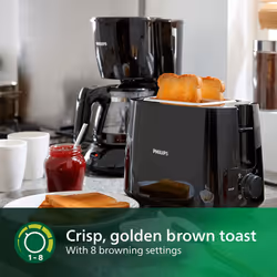 Philips Toaster - 2 Slots, 8 Settings, Bun Rack, Defrost, High Lift, Auto Shut-off, Black (HD2581/91)