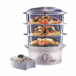 Russell Hobbs 3 Tier Electric Food Steamer, 9L, Dishwasher safe BPA free baskets, Stackable baskets, 1L Rice bowl inc, 60 min ...