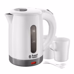 Russell Hobbs Electric 0.85L Travel Kettle, Small & Compact, Dual voltage, Ideal for abroad/caravan/camping, inc 2 cups & spo ...
