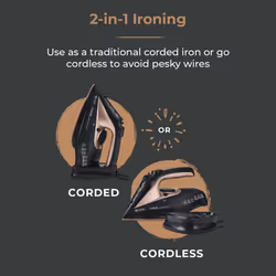 Tower T22008RG CeraGlide Cordless Steam Iron with Ceramic Soleplate and Variable Steam Function, Black and Rose Gold