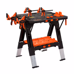 PONY 2-in-1 Folding Workbench, 227 kg Work Bench & 454 kg Saw Horse, 6 Adjustable Height Portable Work Table4 Quick Clamps, 4 ...