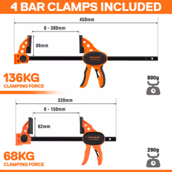 PONY 2-in-1 Folding Workbench, 227 kg Work Bench & 454 kg Saw Horse, 6 Adjustable Height Portable Work Table4 Quick Clamps, 4 Clamp Dogs & Tool Tray,