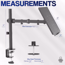 VIVO Single Laptop Notebook Desk Mount Stand - Fully Adjustable Extension with C Clamp (STAND-V001L)