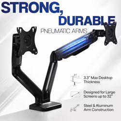 VIVO Dual Arm Monitor Desk Mount Height Adjustable, Tilt, Swivel, Counterbalance Pneumatic Stand, VESA Bracket Arm Fits Most Screens up to 32 inches,