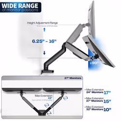 VIVO Dual Arm Monitor Desk Mount Height Adjustable, Tilt, Swivel, Counterbalance Pneumatic Stand, VESA Bracket Arm Fits Most Screens up to 32 inches,