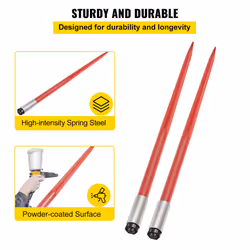 VEVOR Pair Hay Spear 49" Bale Spear 3000 lbs Capacity, Bale Spike Quick Attach Square Hay Bale Spears 1 3/4", Red Coated Bale Forks, Bale Hay Spike