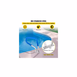 VEVOR Pool Rail 32x23 Pool Railing 304 Stainless Steel 250LBS Load Capacity Silver Rustproof Pool Handrail Humanized Swimming Pool Handrail with Blue