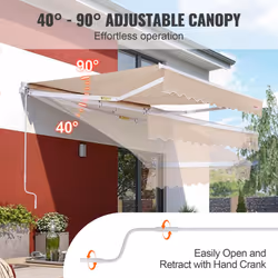 VEVOR Manual Retractable Awning, 8 x 7 ft Outdoor Patio Awning Retractable Sun Shade, Water-Resistant Polyester Patio Door Window Awning Sunshade