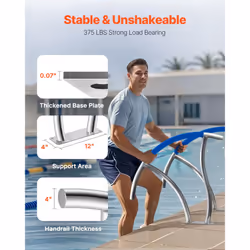 VEVOR Pool Handrail, 30" x 30" Swimming Pool Stair Rail, 2 PCs Stainless Steel Stair Pool Hand Rail Rated 375lbs Load Capacity, Pool Rail with Quick
