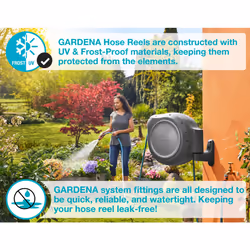 GARDENA (08045) Retractable Garden Hose Reel 66' ft, Wall Mounted, Automatic Retraction & Length Lock for Easy Watering. Heavy Duty Swivel Bracket