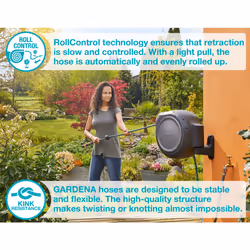 GARDENA (08045) Retractable Garden Hose Reel 66' ft, Wall Mounted, Automatic Retraction & Length Lock for Easy Watering. Heavy Duty Swivel Bracket