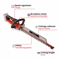 Einhell Professional Power X-Change 18V Cordless Hedge Trimmer - 61cm (24 Inch) Cutting Length, Brushless Motor, Laser-Cut Diamond-Ground Steel Blade