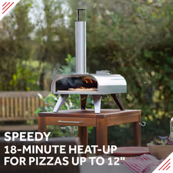 George Foreman Outdoor 12 Inch Wood Pellet Portable Wood Fired Pizza Oven Stainless Steel with Paddle and Carry Bag, BBQ Oven & Smoker, Foldable Legs