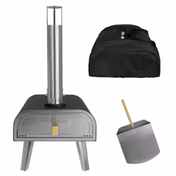George Foreman Outdoor 16 Inch Wood Pellet Portable Wood Fired Pizza Oven Black with Paddle and Carry Bag, BBQ Oven & Smoker, ...
