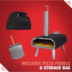 George Foreman Outdoor 16 Inch Wood Pellet Portable Wood Fired Pizza Oven Black with Paddle and Carry Bag, BBQ Oven & Smoker, Foldable Legs GFWPPO2BPC