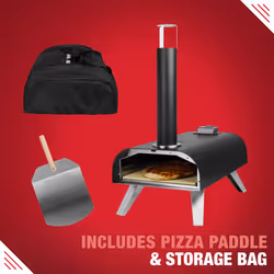 George Foreman Outdoor 12 Inch Wood Pellet Portable Wood Fired Pizza Oven Black with Paddle and Carry Bag, BBQ Oven & Smoker, Foldable Legs GFWPPO1BPC