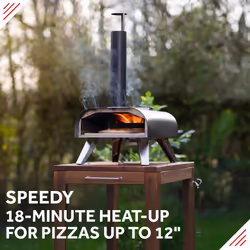 George Foreman Outdoor 12 Inch Wood Pellet Portable Wood Fired Pizza Oven Black with Paddle and Carry Bag, BBQ Oven & Smoker, Foldable Legs GFWPPO1BPC