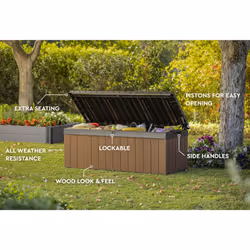 Keter Darwin 380L Outdoor Garden Furniture Storage Box Brown Evotech+ Wood Look and Feel | Fade Free | All Weather Resistant | Safe and Secure | Zero