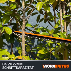 WORX Nitro 18V(20V MAX) Cordless Hedge Trimmers WG263E.9, PowerShare, Brushless, 54cm Cutting Length, Max. 27mm Cut Capacity, Safe and Easy to Use,