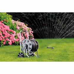 Claber Metal Gemini hose reel with metal frame and drum, ideal for large-sized gardens