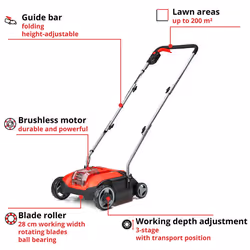 Einhell Power X-Change 18V Cordless Lawn Scarifier - Brushless Motor, 28cm Raking Width, 3 Working Depths, For Lawns And Gardens - GC-SC 18/28 Li Solo