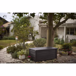 Keter Brightwood 454L Outdoor 60% recycled Garden Furniture Storage Box Brown Wood Panel Effect Fade Free All Weather Resistant Safe and Secure Zero