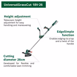 Bosch Cordless Grass Trimmer UniversalGrassCut 18V-26 (Without Battery, 18 Volt System, Cutting Diameter: 26 cm, Adjustable Handles, in Carton