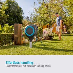 Gardena Garden Hose Box Rollup M (Turquoise) 20 m: Swivel Hose Box, Integral Hose Guide, Including 20 m Gardena Hose, mounting Rod and mounting kit