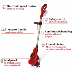 Einhell Power X-Change 18V Cordless Garden Rotavator - Powerful Soil Cultivator, 20cm Working Width, 15cm Working Depth - GE-CR 18/20 Li E Solo Tiller