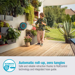 Gardena Wall-Mounted Hose Box Rollup M 20 m: Flexible Watering for Medium-Sized Gardens, Swivel Hose Reel, with Wall Bracket, System Parts and Nozzle,