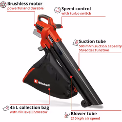 Einhell VENTURRO 18/210 Power X-Change 18V Cordless Leaf Blower And Vacuum | Outdoor Air Blower And Garden Vacuum With 10:1 Shredding Function -