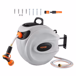 VEVOR Retractable Garden Hose Reel, 1/2" x 131.23 ft Wall Mounted Hose Reel, Heavy Duty Garden with 9 Patterns Nozzle, Any Le ...
