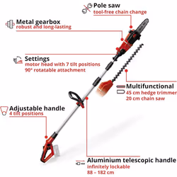 Einhell Power X-Change 18V Cordless Multifunctional Garden Tool - 2-in-1 Long Reach Hedge Trimmer And Mini Chainsaw / Pruning Saw - GE-HC 18 Li T Solo