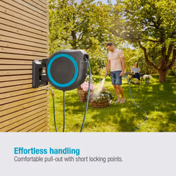 Gardena Wall-Mounted Hose Box Rollup XL (Turquoise) 35 m: Versatile Watering System for Large Gardens, Swivel Hose Box, Including 35 m Gardena Hose