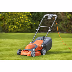 Flymo EasiStore 340R Electric Rotary Lawn Mower - 34 cm Cutting Width, 35 Litre Grass Box, Close Edge Cutting, Rear Roller, Central Height Adjust ,