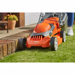 Flymo EasiStore 340R Electric Rotary Lawn Mower - 34 cm Cutting Width, 35 Litre Grass Box, Close Edge Cutting, Rear Roller, Central Height Adjust ,