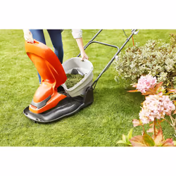 Flymo EasiGlide 360 Hover Collect Lawn Mower - 1800W Motor, 36cm Cutting Width, 26 Litre Grass Box, Folds Flat, 10m Cable Length, Orange and Grey
