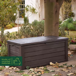 Keter Westwood 570L Outdoor 75% recycled Garden Furniture Storage Box Brown Wood Panel Effect ; Fade Free ; All Weather Resistant ; Safe and Secure ;