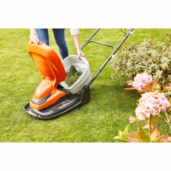 Flymo EasiGlide 300 Hover Collect Lawn Mower - 1700W Motor, 30cm Cutting Width, 20 Litre Grass Box, Folds Flat, 10m Cable Length, Orange and Grey