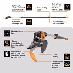 Fiskars PowerGear X Telescopic Tree Pruner UPX86, Non-stick Coated, Steel Blade/Aluminium Handle, Length 2.4 - 4 m, Black/Orange, 1023624