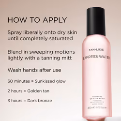 TAN-LUXE Express Water Hydrating Self-Tan Water, Sun-Kissed Glow in just 30 Minutes with a blend of Vitamin C, Beta Glucan & Hyaluronic Acid, 200ml