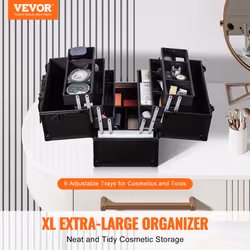 VEVOR Makeup Train Case 370MM Large Portable Cosmetic Case, 6 Tier Trays Professional Makeup Storage Organizer Box Make Up Carrier with Handle And