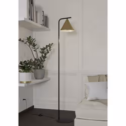 EGLO Floor lamp Narices, minimalist standing light made of brushed brass metal, golden and black living room lighting with foot switch, E27 socket