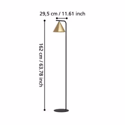EGLO Floor lamp Narices, minimalist standing light made of brushed brass metal, golden and black living room lighting with foot switch, E27 socket