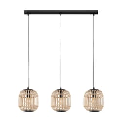 EGLO Bordesley Pendant Light, 3-Bulb Vintage, Natural, Boho, Hygge, Pendant Light Made of Steel in Black and Wood in Natural Colours, Dining Table