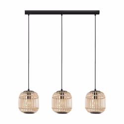 EGLO Bordesley Pendant Light, 3-Bulb Vintage, Natural, Boho, Hygge, Pendant Light Made of Steel in Black and Wood in Natural Colours, Dining Table