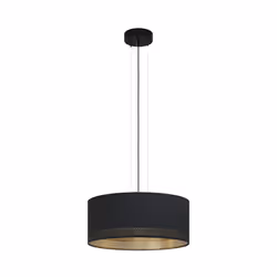 EGLO Pendant lighting Esteperra, 3 bulbs vintage ceiling light fitting made of steel and fabric in black and gold, retro hang ...