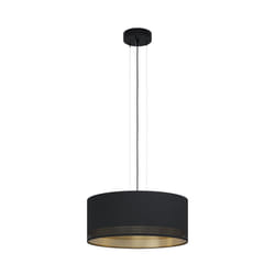 EGLO Pendant lighting Esteperra, 3 bulbs vintage ceiling light fitting made of steel and fabric in black and gold, retro hanging lamp for dining and