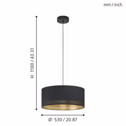 EGLO Pendant lighting Esteperra, 3 bulbs vintage ceiling light fitting made of steel and fabric in black and gold, retro hanging lamp for dining and
